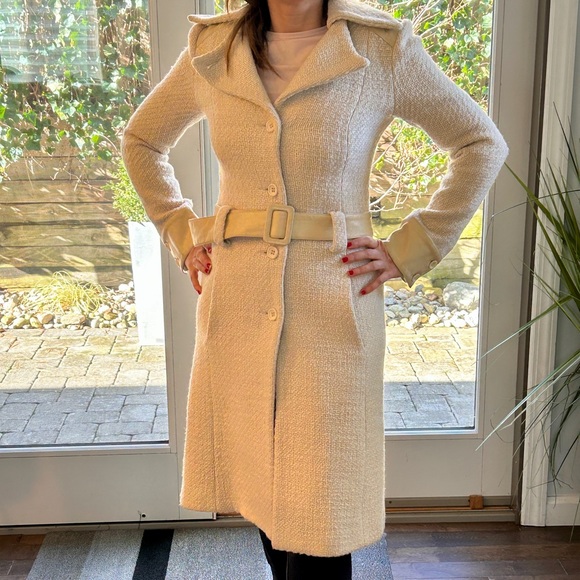 mackage women wool coat with leather trim - Picture 7 of 8